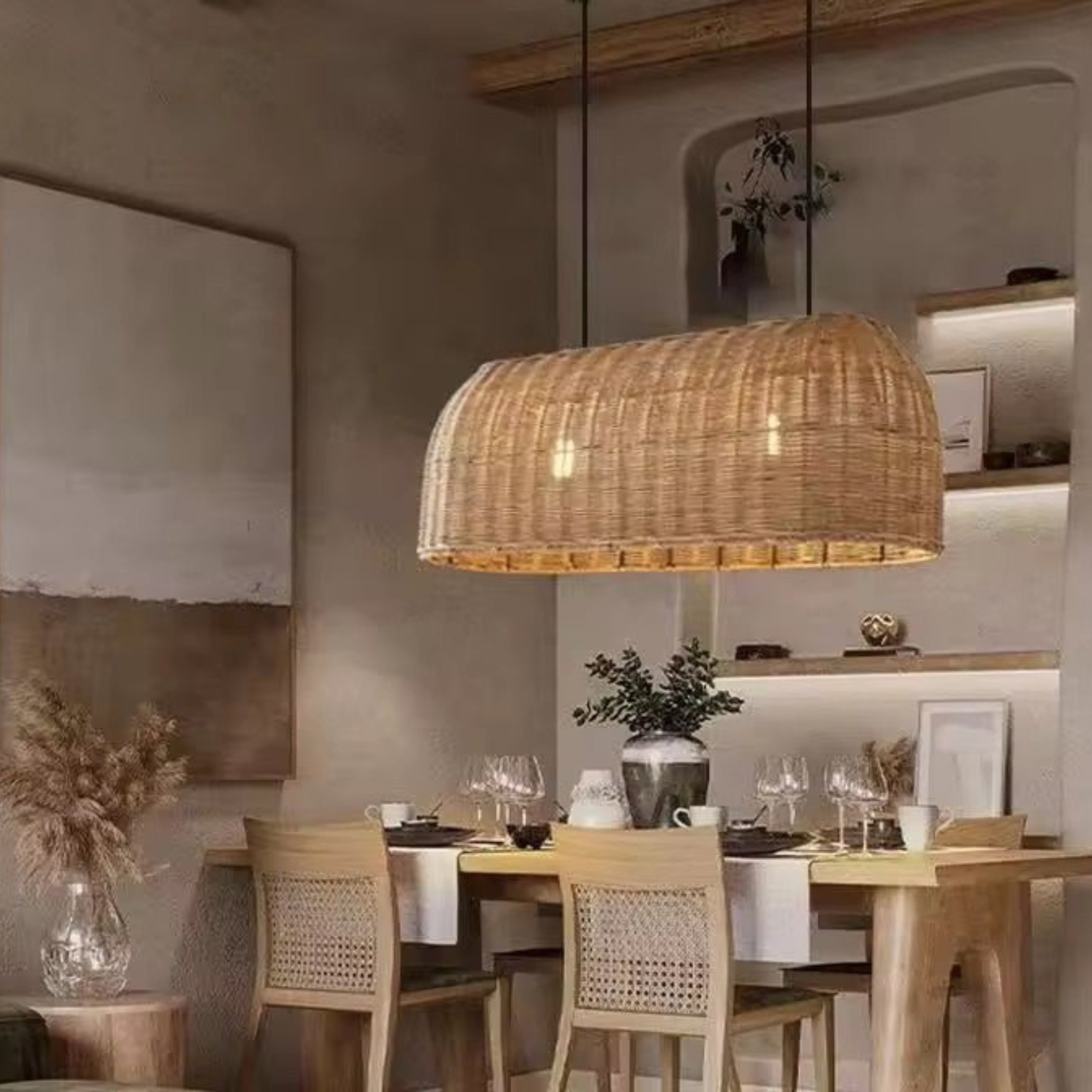 Rattan Hanging Chandelier | Rattan Boho Style Chandelier LP-86